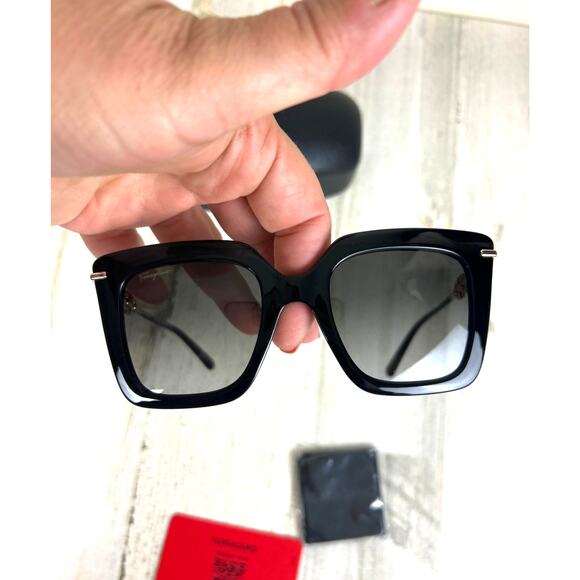 Ferragamo Gancini Women’s SF1041S Black Gold Chain Square Metal Sunglasses NWT